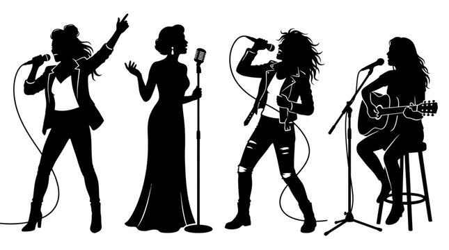 Silhouettes of female singers performing on stage.