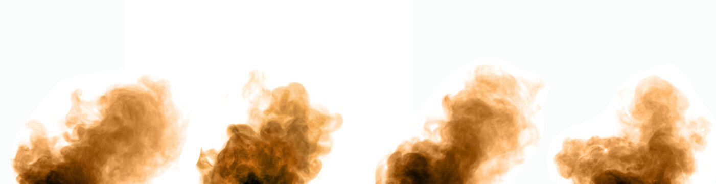 Golden and brown sand dust like smoke swirling in a bomb storm, spraying in the air as colorful lumps on a black and white background.