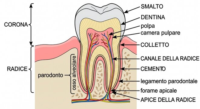 Schema della struttura di un dente molare inferiore