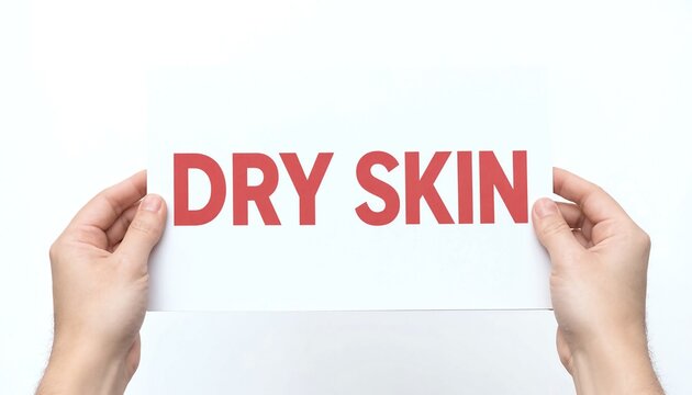 Two hands holding a white sign with the text dry skin written in red letters