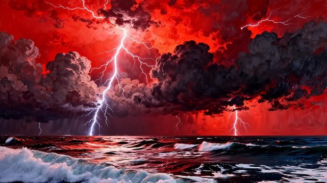 stormy ocean with lightning