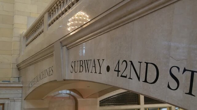 New York City Grand Central Terminal on 42 street, United States. Architecture details inside railway building. Public passenger transportation in NYC, Manhattan Midtown. Railroad station interior.