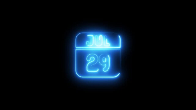 Glowing neon july 29 calendar date animation