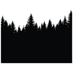 Obraz premium Dense pine forest vector silhouette illustration and line art with natural tree shadows.