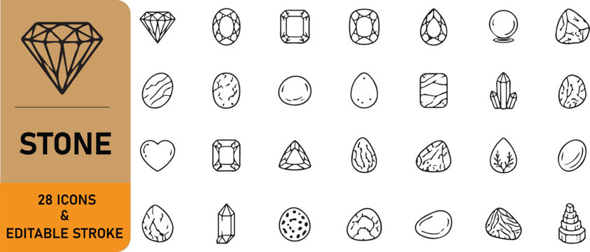 A set of 28 stone line icons