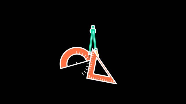Orange drafting tools including a compass and triangle ruler rotate smoothly in this minimalist digital animation video for technical projects