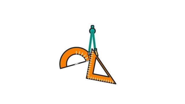 Geometric drafting tools including a compass and orange triangle ruler in a minimalist vector animation motion graphic video clip