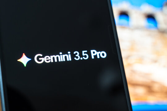 Warsaw, Poland - July 6, 2026: Close-up of the Gemini 3.5 Pro logo displayed on a smartphone screen, showcasing advanced technology and innovation in digital devices