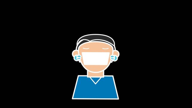Animated person wearing a protective face mask shows positive health motion in this stylized digital graphic loop video clip today