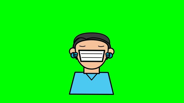 Animated cartoon doctor wearing protective blue medical gloves and a face mask in this colorful digital motion health care video
