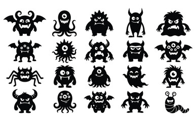 Obraz premium Collection of 18 unique black silhouette monster icons