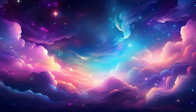 shimmering opalescent clouds on a starry background nebulous glowing dreamy