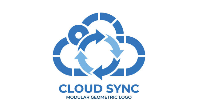 Cloud sync modular geometric logo design concept.