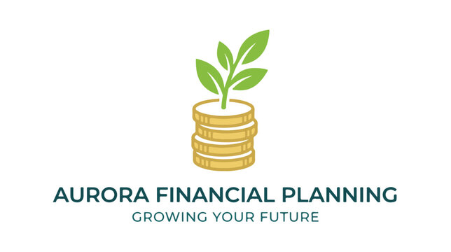 Financial planning logo with stack of gold coins and green sprout.