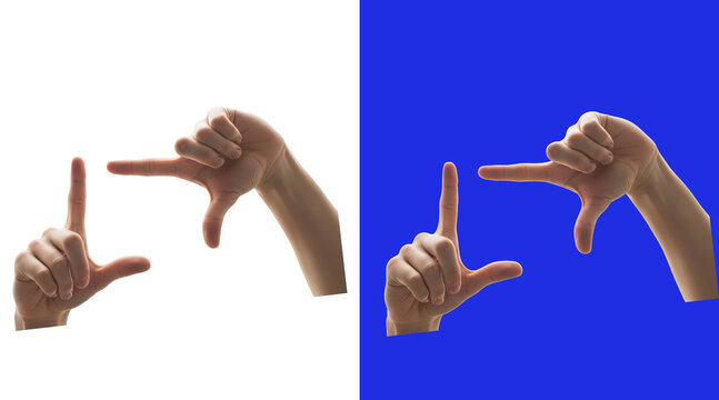 Two hands forming a rectangular frame shape with fingers, isolated on a white background, representing focus and composition concepts isolated on a transparent background