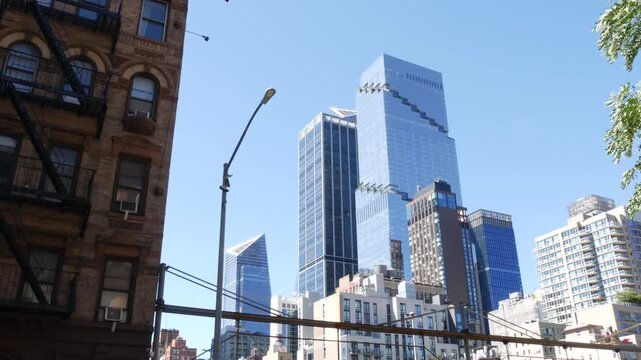 New York City Manhattan Midtown, United States of America. Hudson Yards skyscraper towers. New modern contemporary architecture, glass buildings in Hells Kitchen near Port Authority. Cityscape skyline