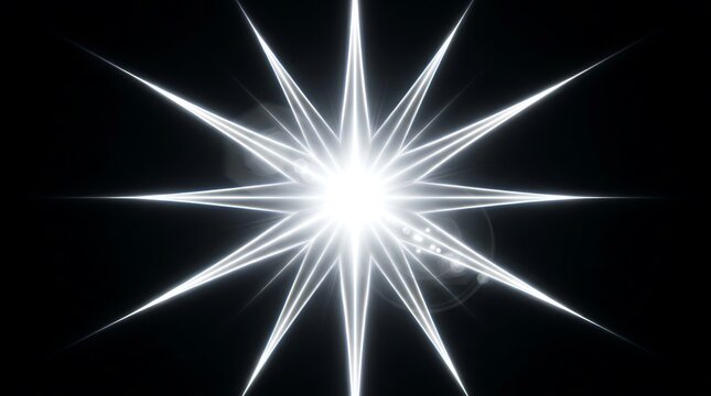 Bright white starburst light effect isolated.