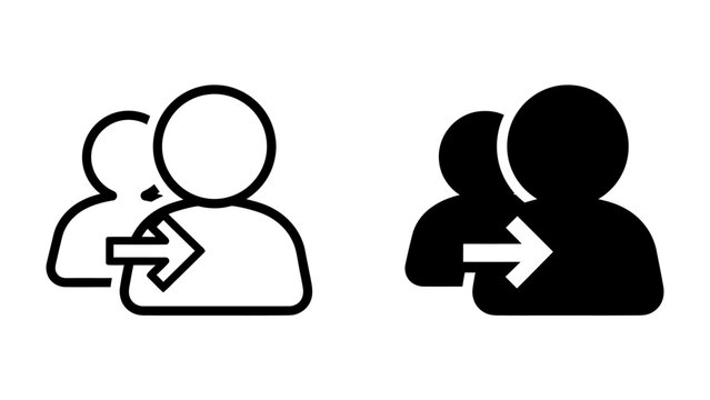 User Account Icon: A graphic representation of user accounts, featuring two simplified figures with an arrow indicating direction or access, presented in both outlined and solid black styles.