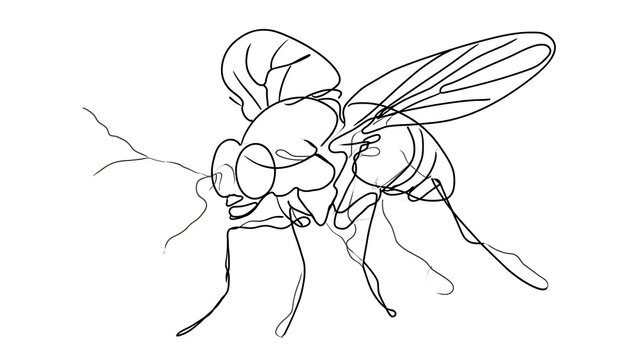 Detailed fly line drawing on white background.