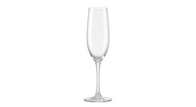 Elegant empty champagne flute glass on a clean white background