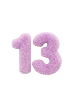 Pink number thirteen birthday or age celebration symbol on blank space