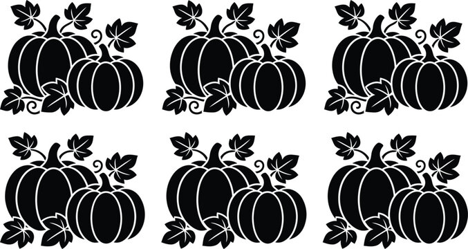 Black pumpkin icons with leaves