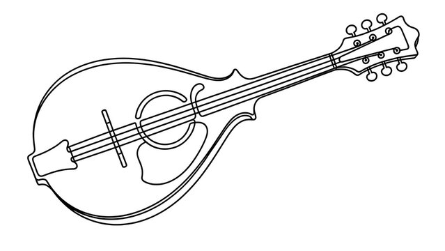Mandolin line art illustration on white background.