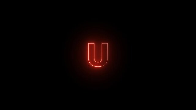Neon letter alphabet U animation. Glowing neon capital letter alphabet u animation.Educational concept om black background.Glowing neon alphabet text animation. 4k animation video