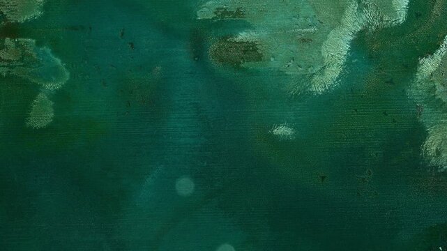 Copper oxidation timelapse with verdigris patina formation on metal surface. Macro close up of oxidized copper turning into turquoise blue-green corrosion texture during chemical oxidation process