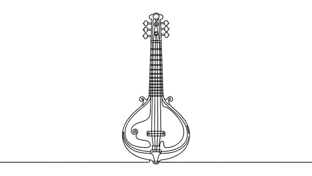 Illustration of a sitar on white background.