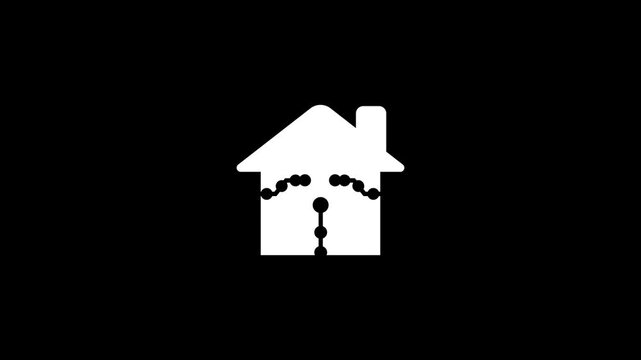 Home security shelter with dotted line animation isolated on black background