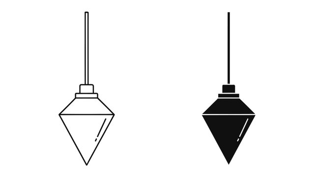 Plumb Bob Icon: A simple illustration of a plumb bob, featuring both a line drawing and a solid silhouette, showcasing a classic tool for establishing verticality.