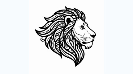 A majestic lion's head illustration showcases its powerful mane and regal expression in a detailed black and white artwork. © Wikwik