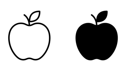 Apple Icon: A simple, modern illustration featuring two apple icons, one outlined in black and the other filled in solid black, symbolizing freshness and simplicity. © mahmuda428