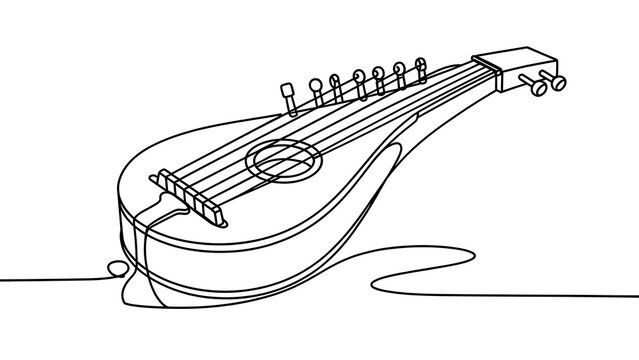 Minimalist line art lute on white background.