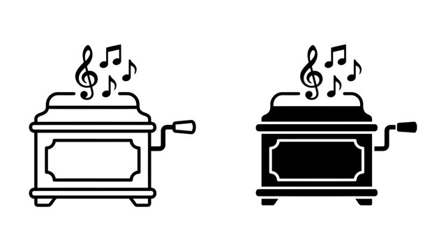 Music Box Melody: A vintage music box, depicted in both line art and silhouette, plays a cheerful tune with musical notes floating upwards.