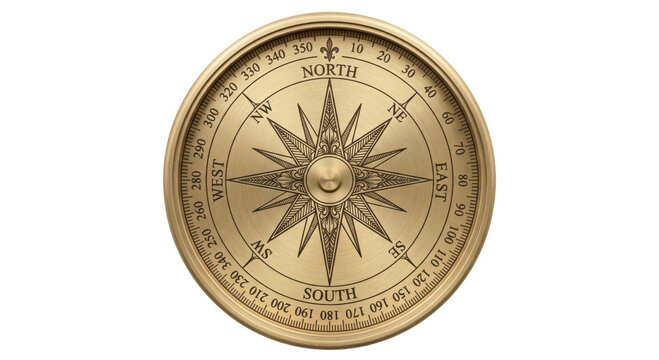Antique brass compass with intricate star design and cardinal directions