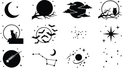 Black silhouette celestial and mystical symbols set © Adib