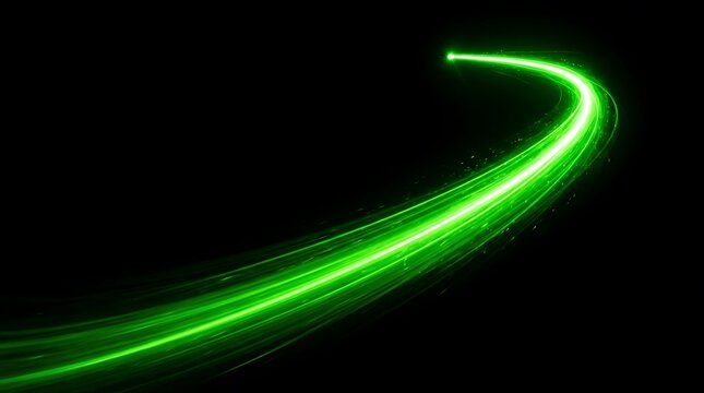 Green neon light trail curve.