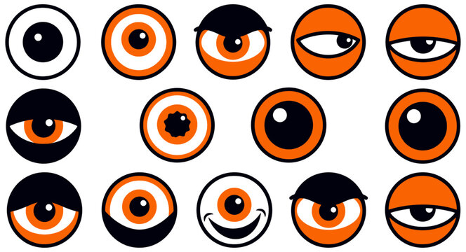 Collection of cartoon eyes with various expressions and colors