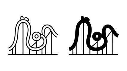 Rollercoaster Icons: Two stylized icons of a rollercoaster, one outlined and the other filled, depict the thrilling twists and turns of this amusement park attraction. © abidakhatun