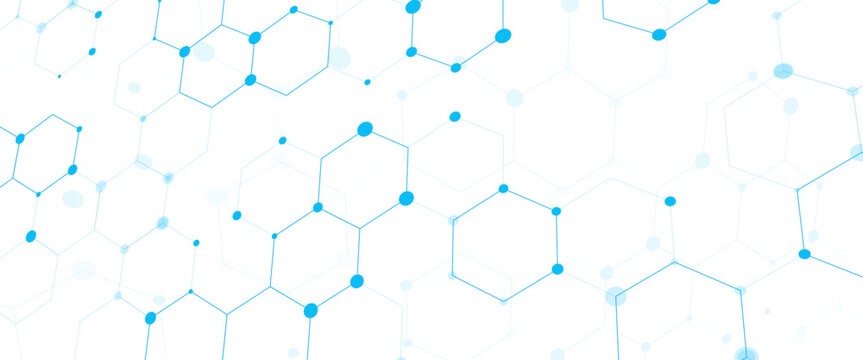 Science network pattern blue Hexagonal abstract background. Big Data Visualization structure elements . Health care and science medical pattern innovation. Template design with concept Dots and lines.