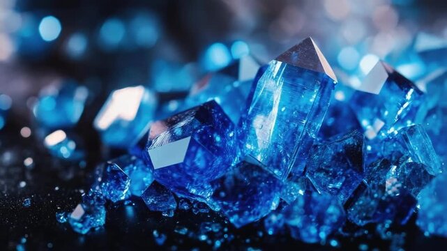Stunning close-up of vibrant blue crystal cluster with reflective facets