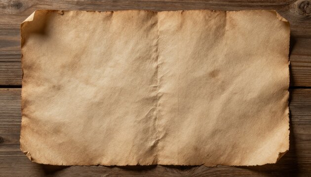 Blank vintage paper on weathered wood, perfect for writing, maps, or storyboards
