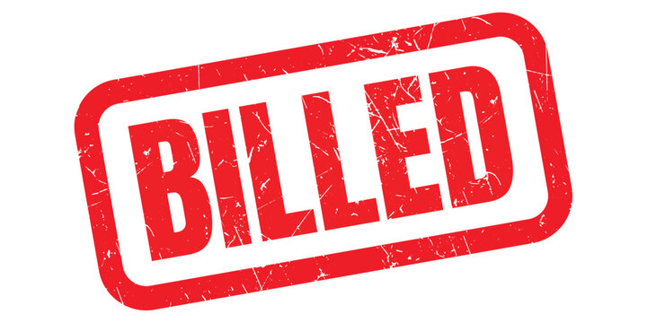 Red rubber stamp vector with bold BILLED text imprint isolated on transparent background