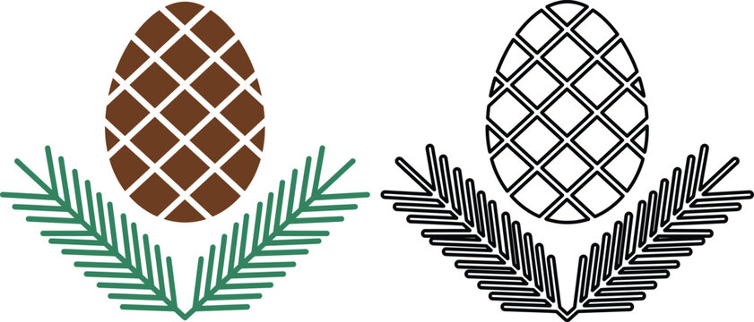 Stylized pineapple vector illustration, tropical fruit icon set, colored and outline design, geometric textured pineapple with leaves clipart isolated artwork