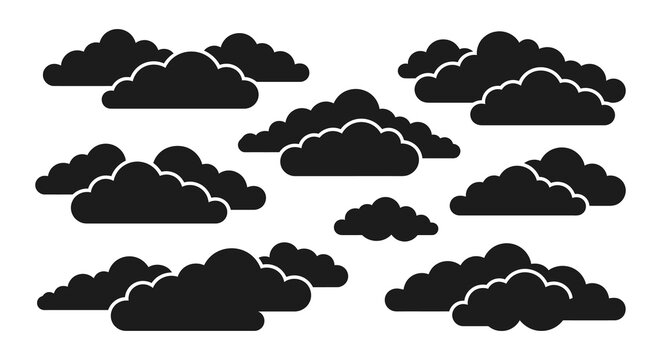 Collection Of Black Cloud Silhouettes A Vector Illustration Silhouette