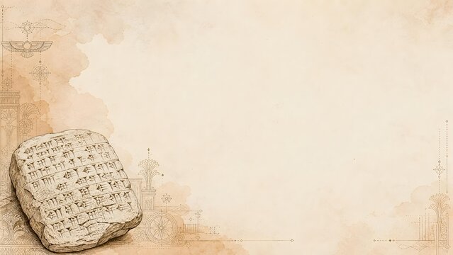 Ancient Cuneiform Clay Tablet Sketch Luxury Babylonian Line Art Background Banner