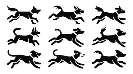 Fototapeta premium Dog running animation frame cycle sequence black silhouette icon set
