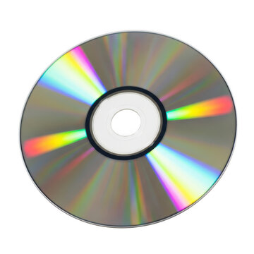 Shiny round compact disc with rainbow light reflection